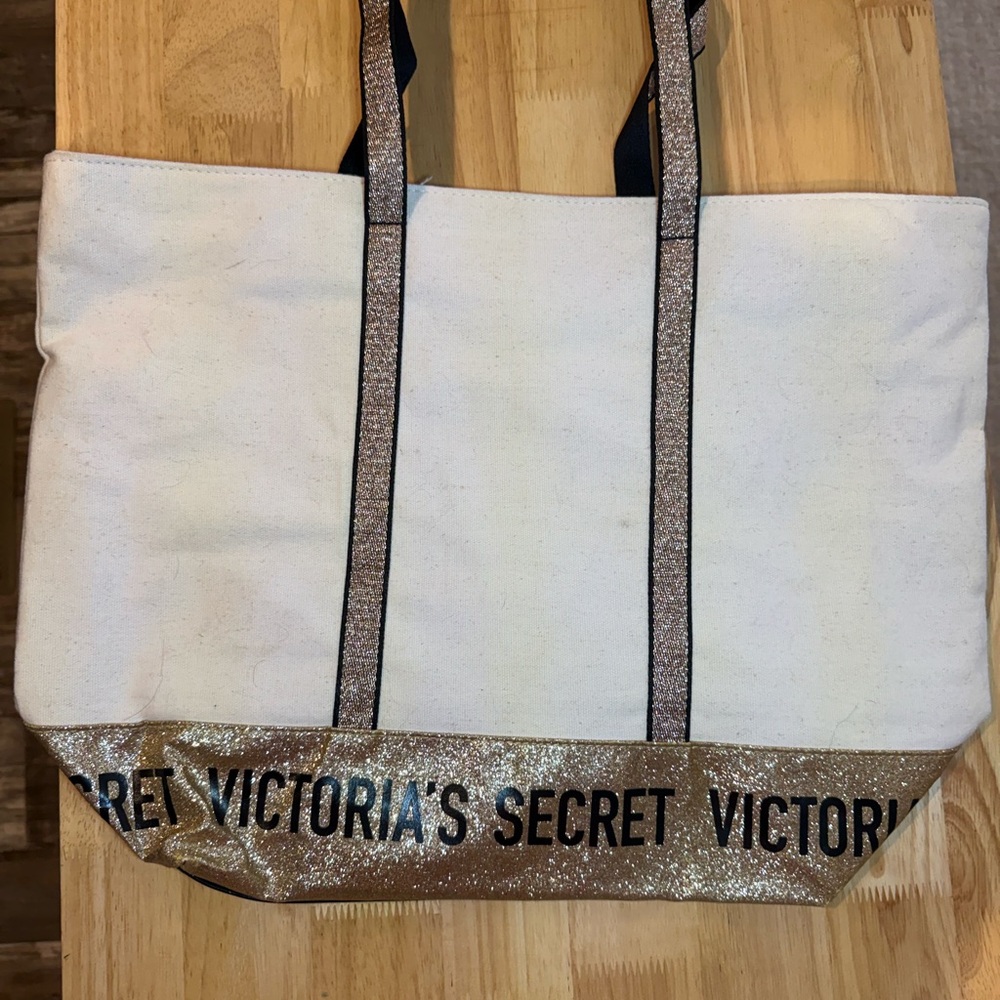 Victoria's Secret Cream and Gold Tote Bag